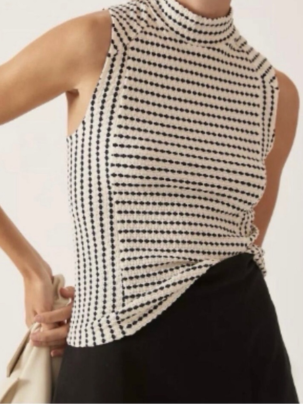 Anthropologie Sleeveless Mock Neck Dot-Stripe Tank - Black & White